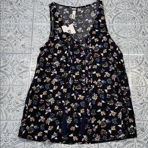 Sybilla Black Floral Sleeveless Blouse XS Cottagecore Boho Tie Front Top